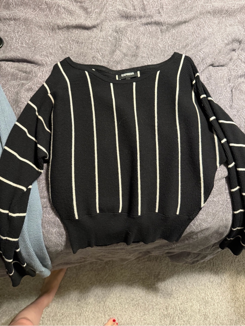 Express Black Sweater with Cream Vertical Stripes